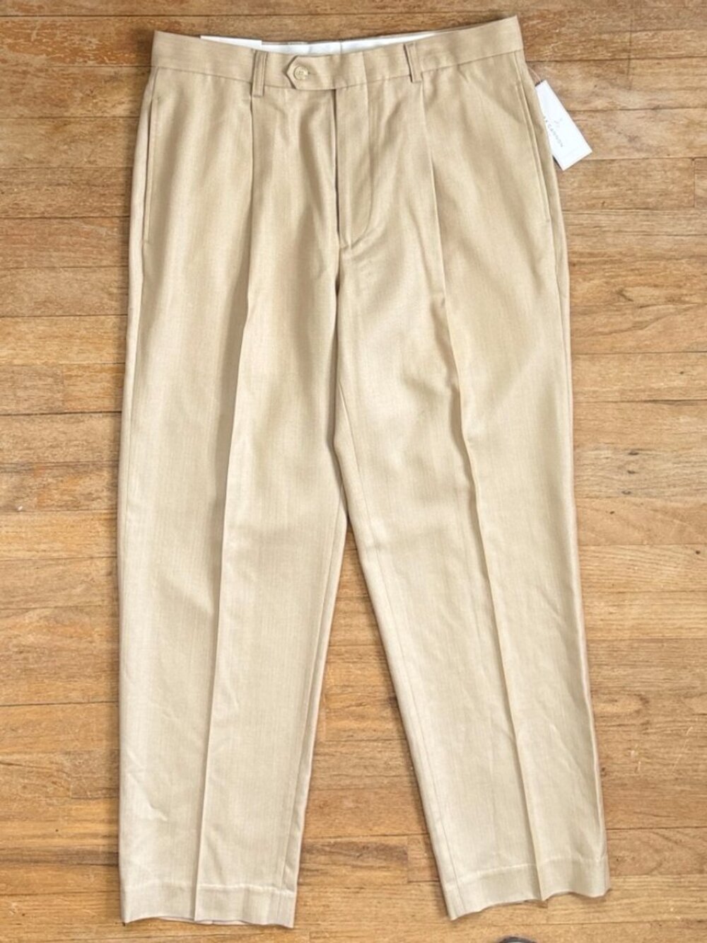 Alex Cannon Pants Size 33x30 NWT Silk/Wool Beige Herringbone Pleated Beige/Tan